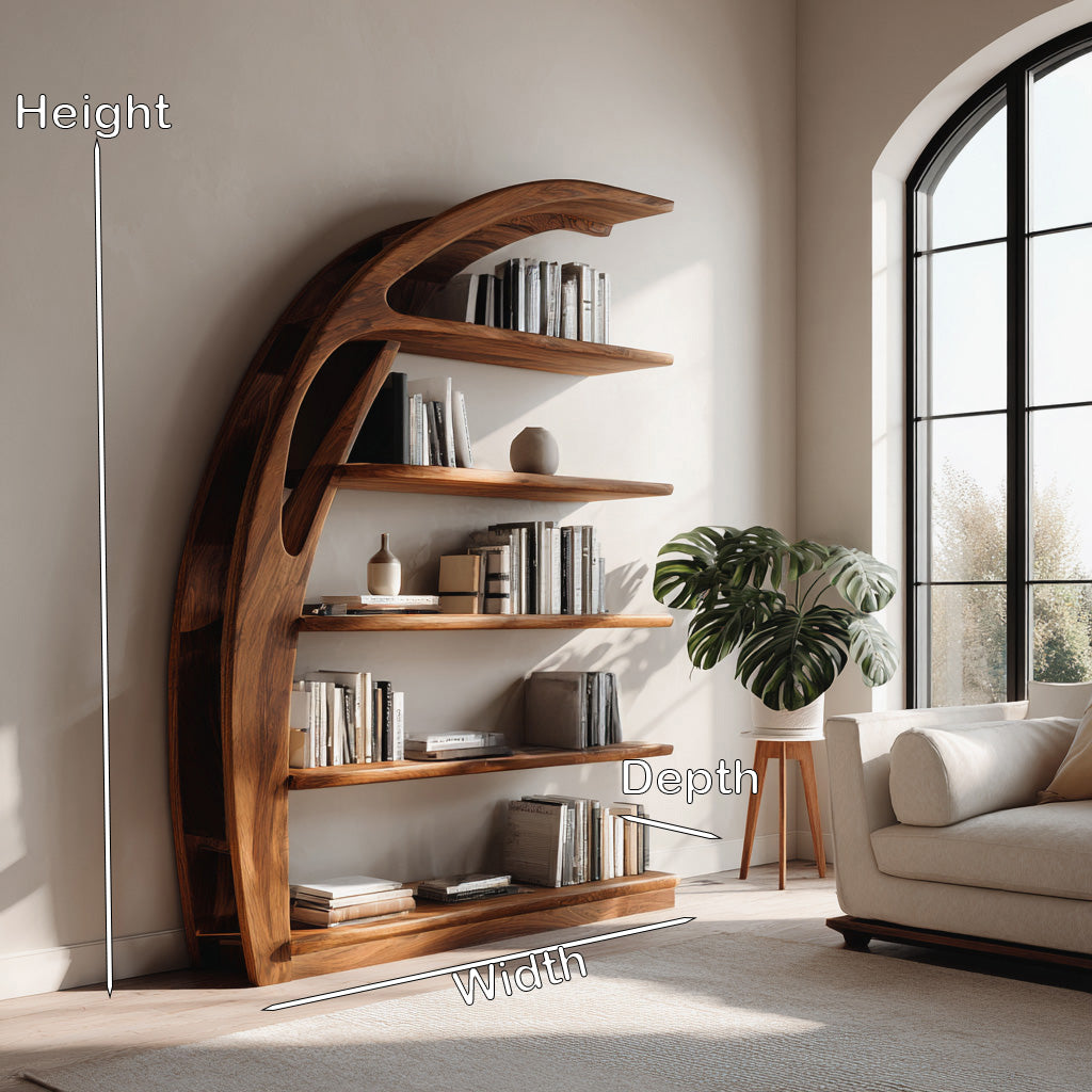 Minimal Curved Wooden Bookshelf For Living Room Display Kitchnce