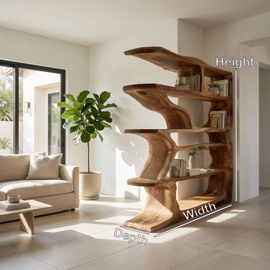 Contemporary Artistic Wooden Bookshelf For Living Room Storage Kitchnce