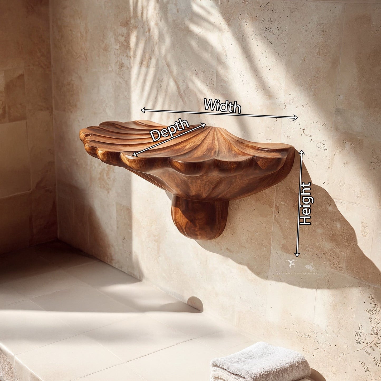 Sculptural Wall-Mounted Sink in Natural Wood with Organic Carved Form