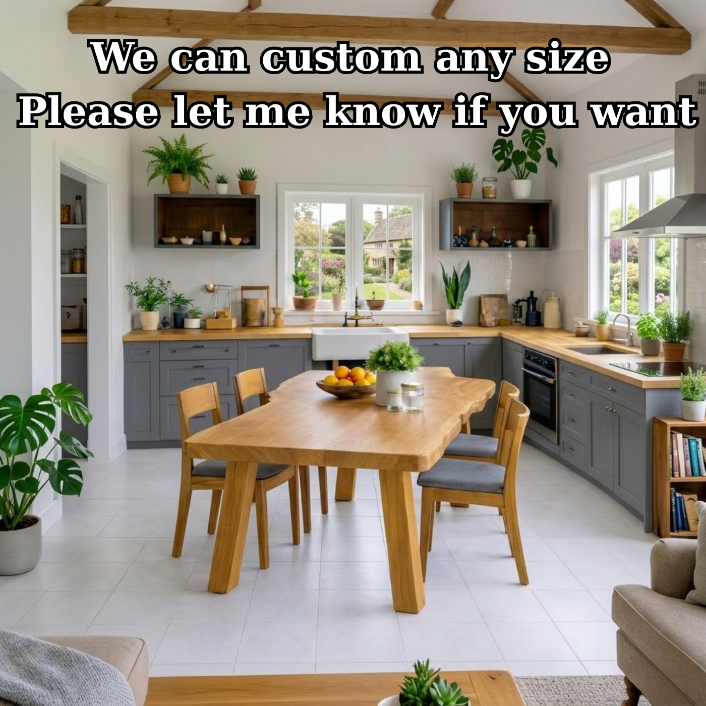 Handcrafted Solid Wood Dining Table with Natural Wood Top Rustic Kitchen Table