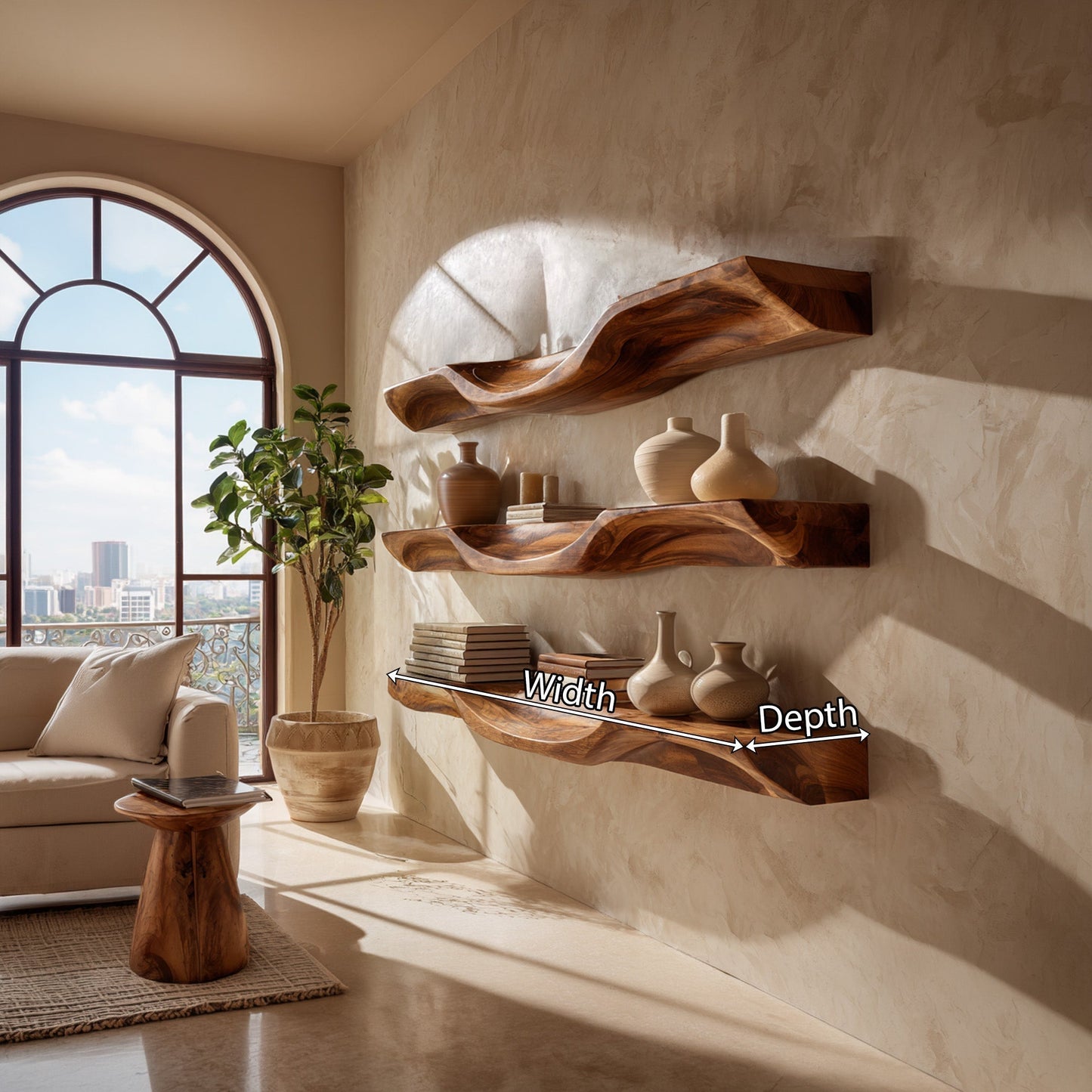 Rustic Solid Wood Wall-Mounted Shelf with Live Edge Design