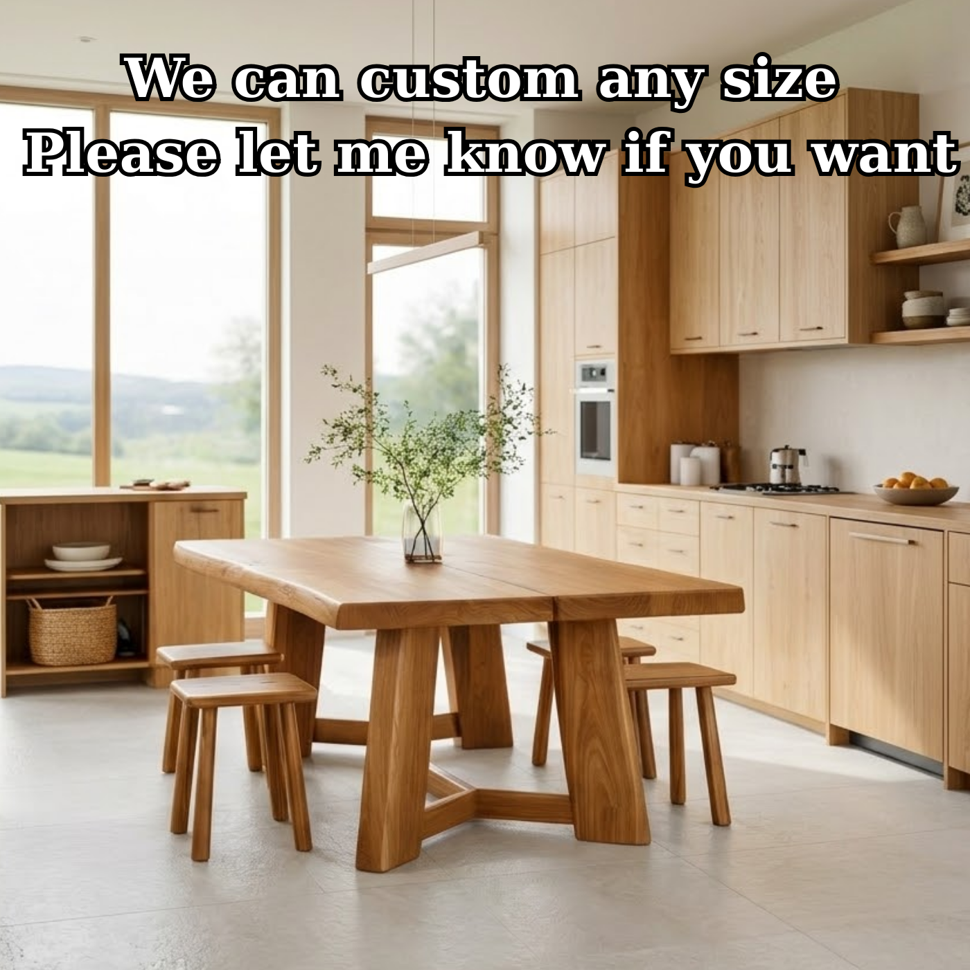 Organic Solid Wood Dining Table with Sculptural Base Modern Kitchen Table