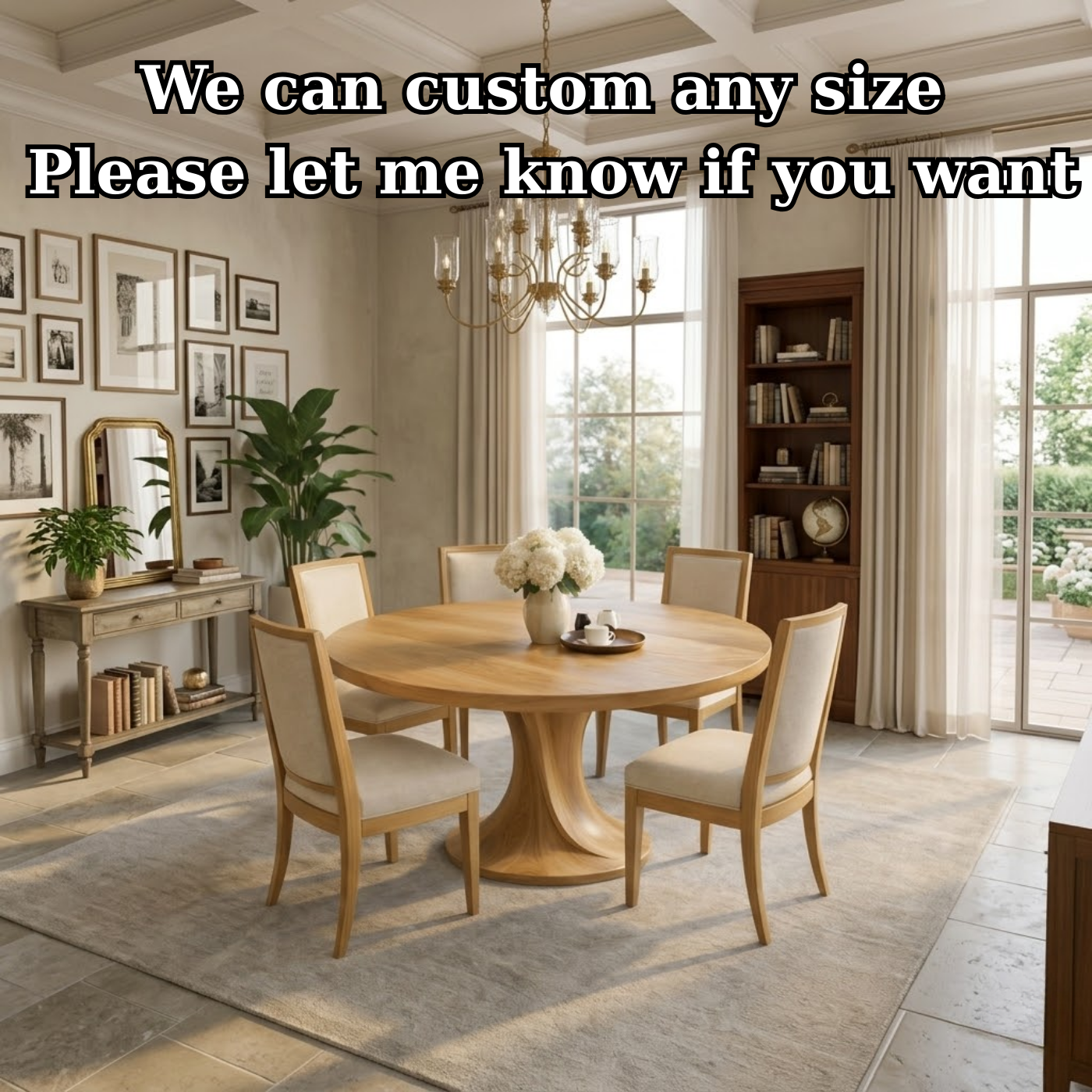 Round Solid Wood Dining Table for Modern Home with Pedestal Base