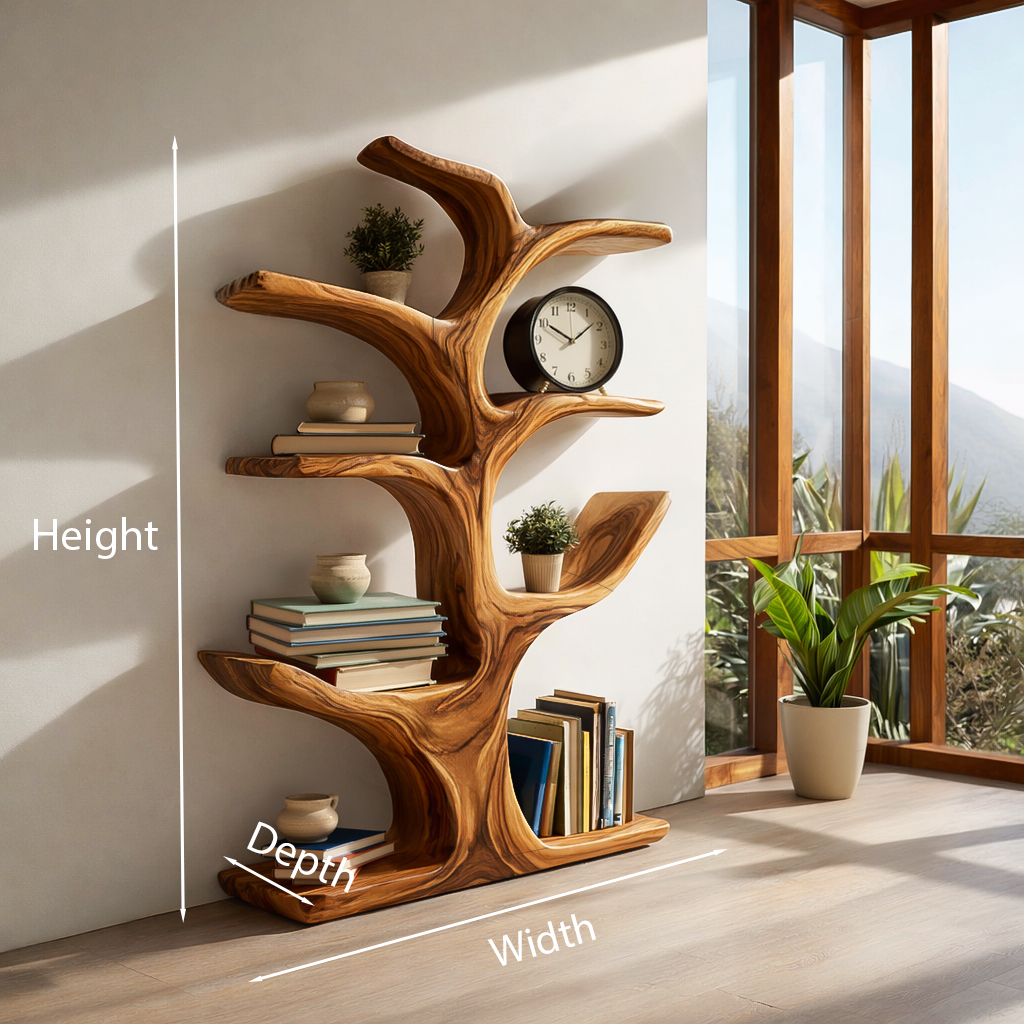 Modern Wood Bookshelf Sculptural Curved Design For Living Room Kitchnce