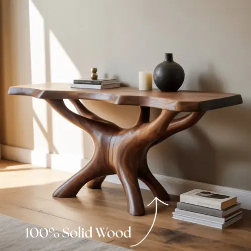Handcrafted Solid Wood Root Console Table – Organic Sculptural Design Kitchnce