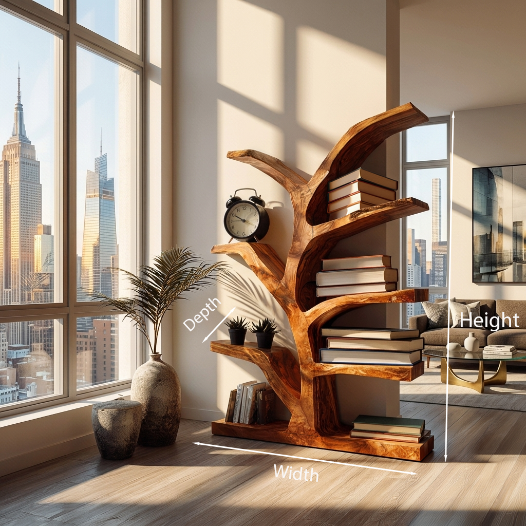 Wooden Bookshelf With Organic Form For Living Area Kitchnce