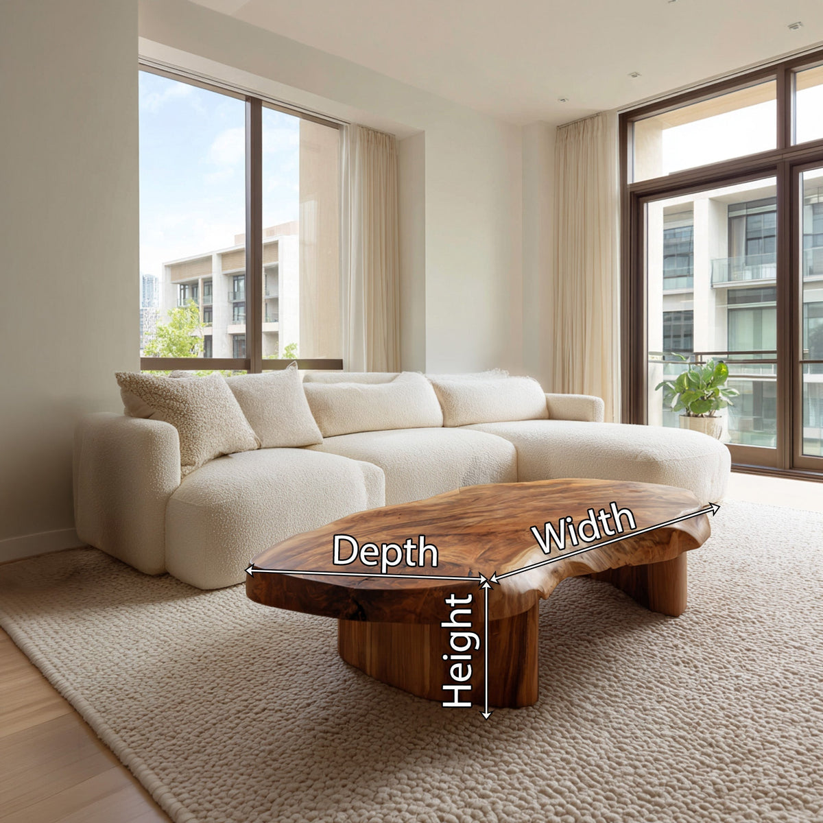 Organic Freeform Live Edge Coffee Table With Sculptural Base