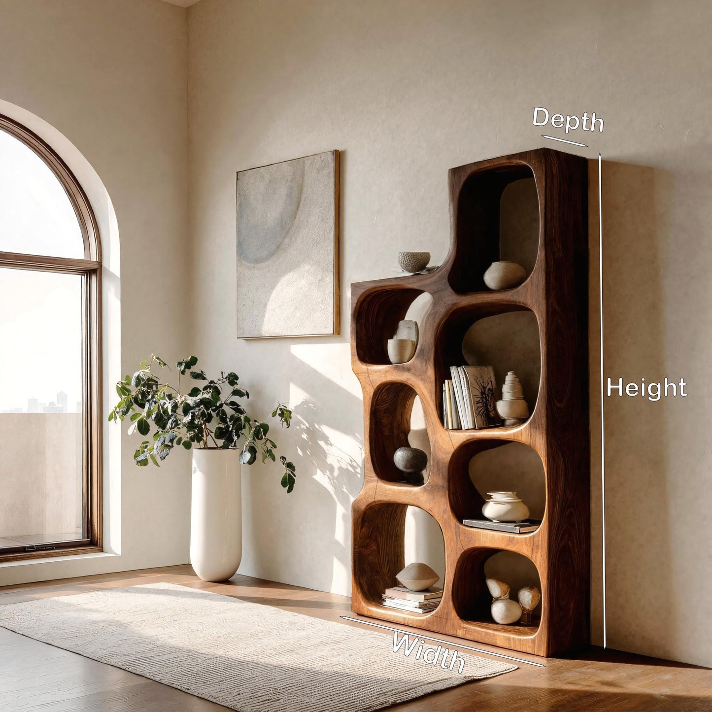 Organic Sculptural Wooden Bookshelf For Modern Living Room Kitchnce