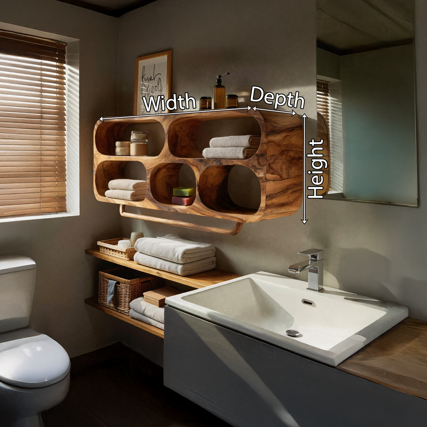 Sculptural Bathroom Wall Shelf with Rounded Open Compartments