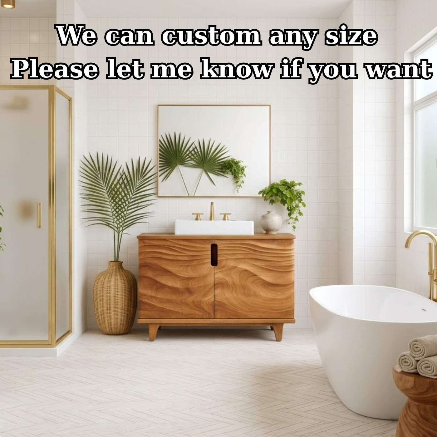 Solid Wood Bathroom Vanity for Modern Bathroom with Wave Textured Doors