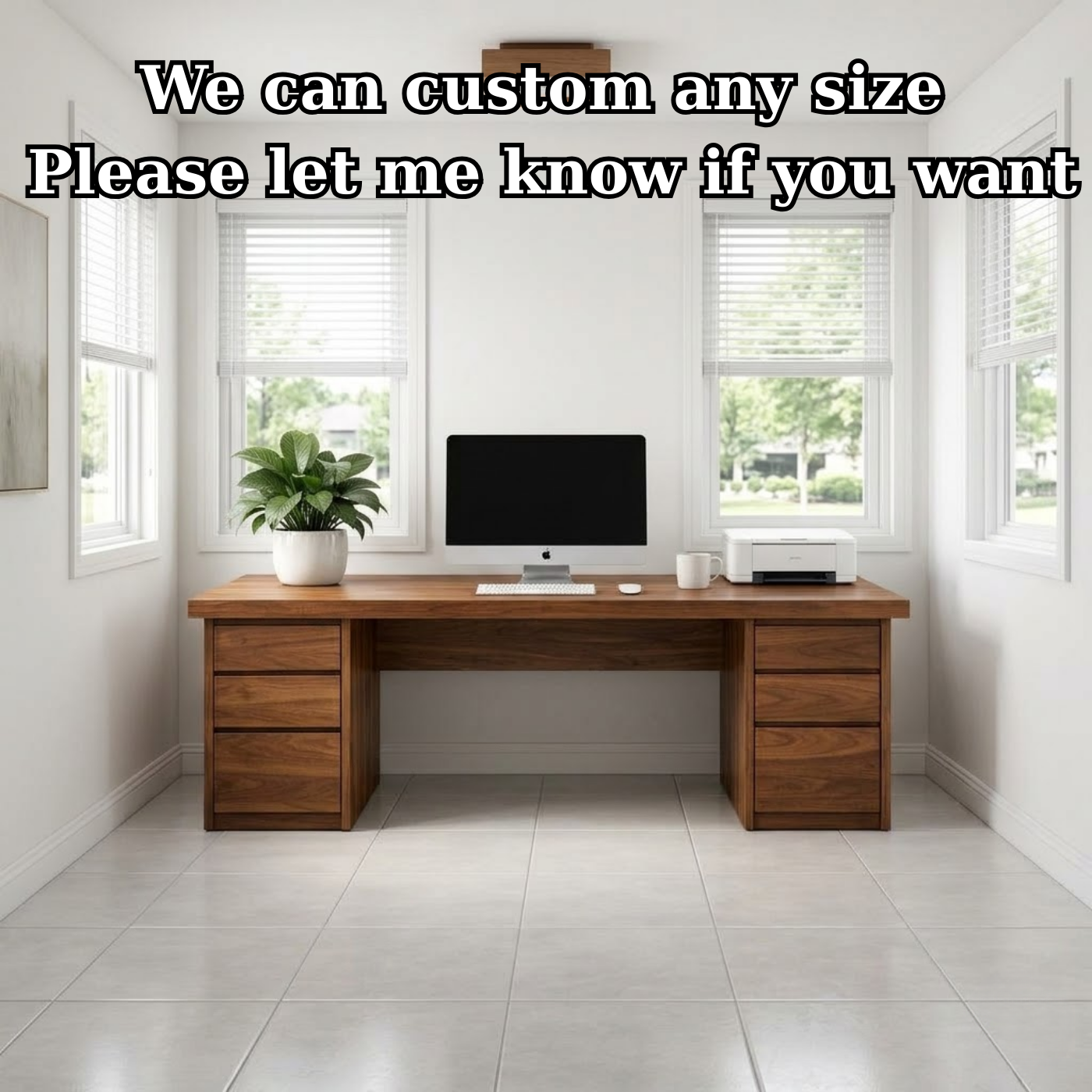 Large Solid Wood Executive Desk with Double Pedestal Storage Drawers