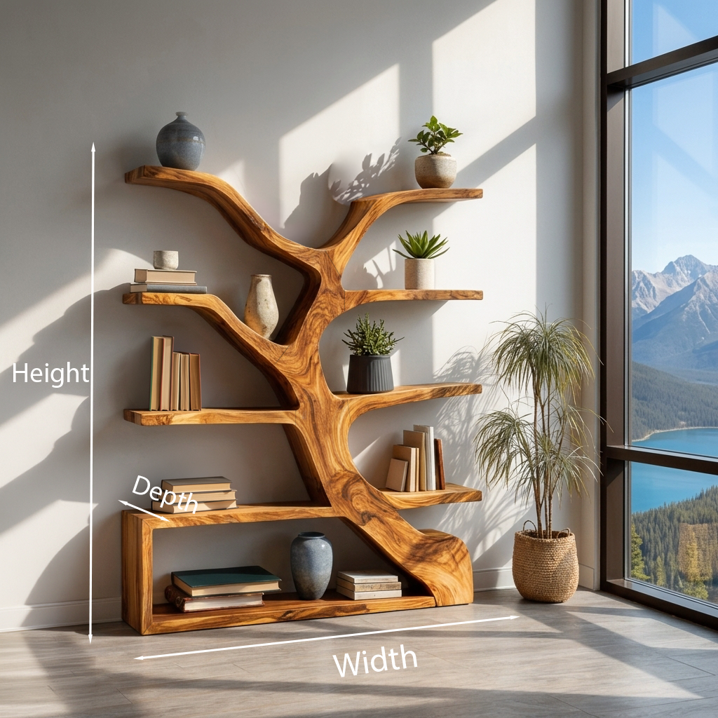 Organic Wooden Bookshelf Branch Form For Home Interior Kitchnce