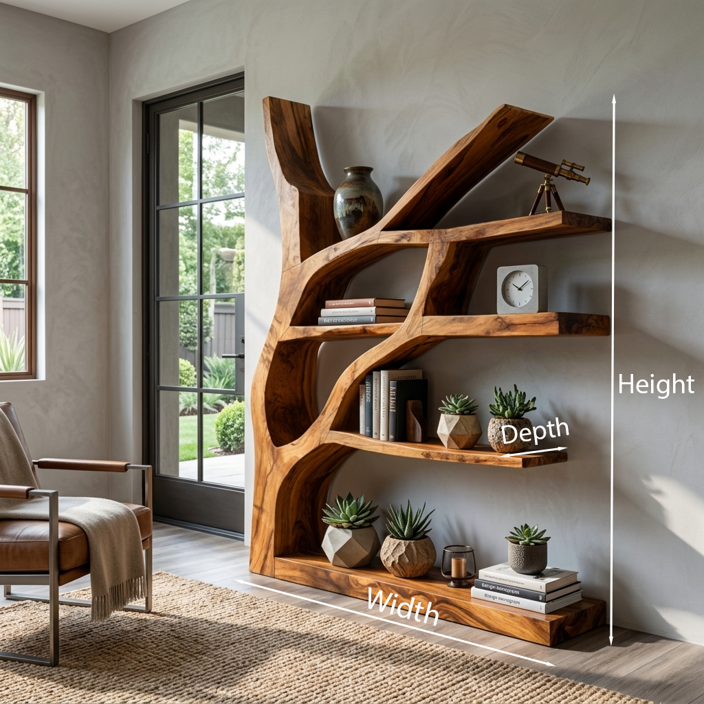 Contemporary Wooden Bookshelf Sculptural Shape For Living Room Kitchnce