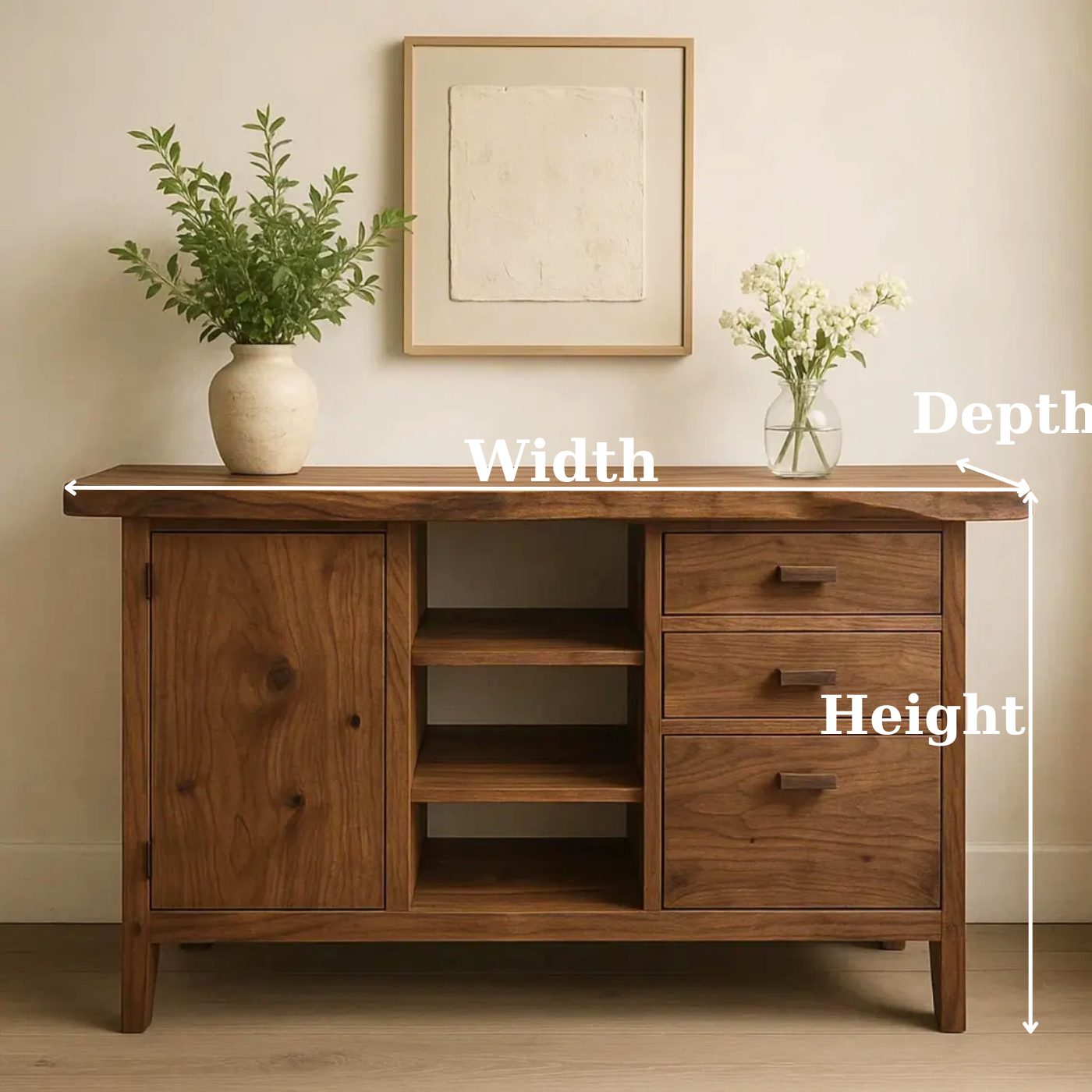 Handcrafted Solid Wood Console Table – Live-Edge Slab with Cabinet and Drawers Kitchnce