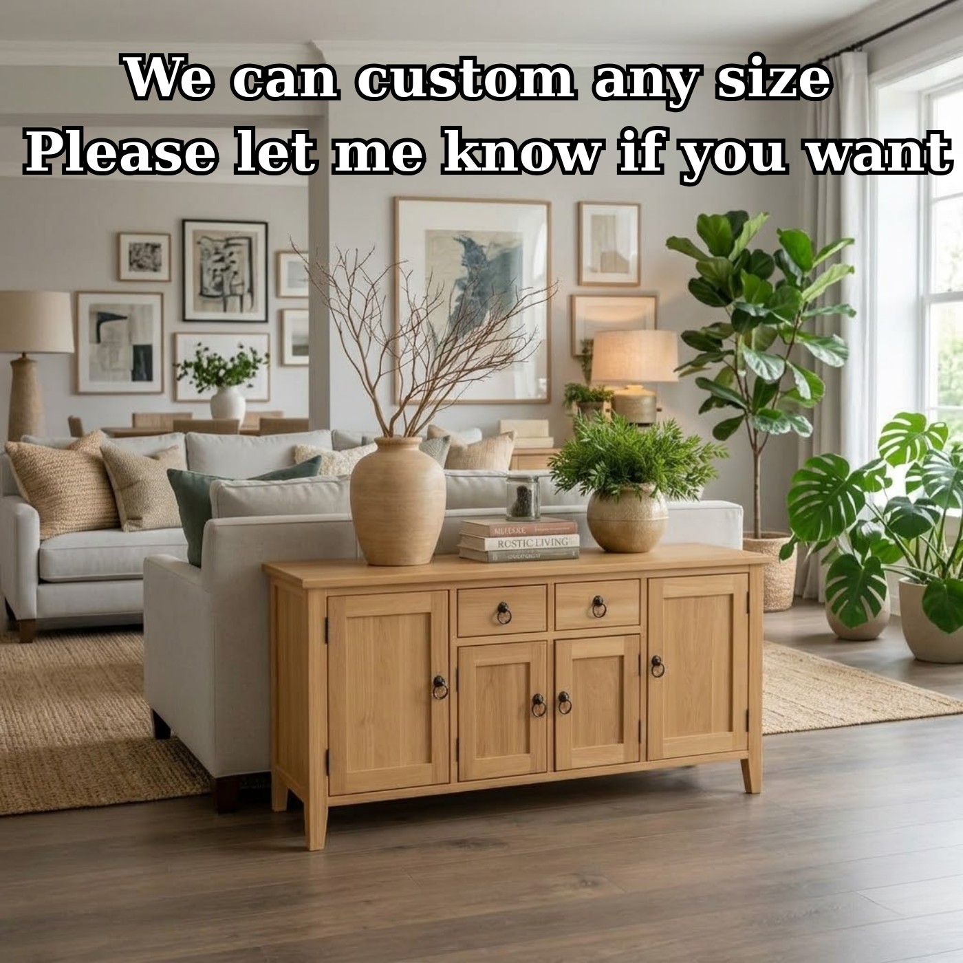 Solid Wood Console Table with Storage Cabinets and Drawers