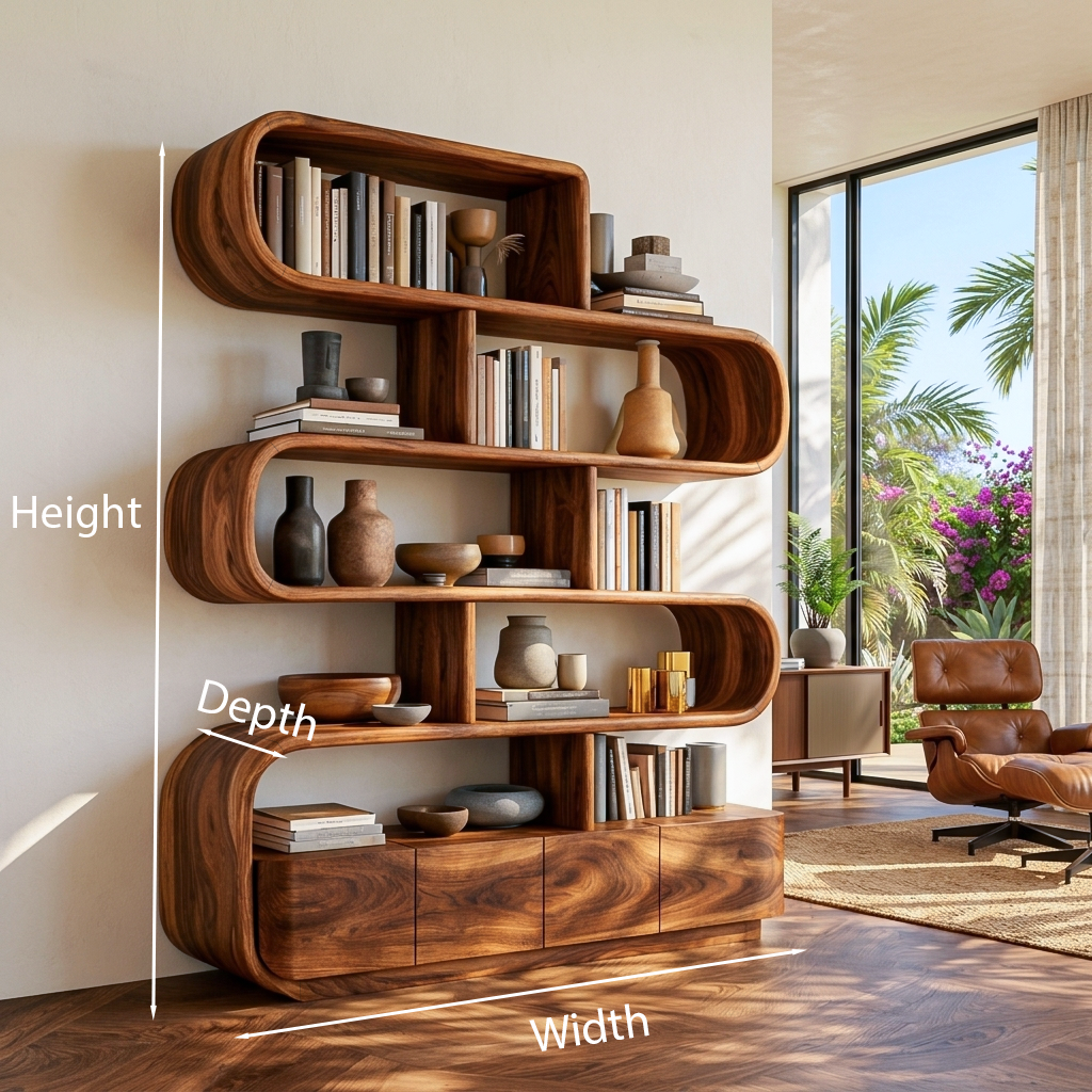Organic Wooden Bookshelf With Flowing Form For Home Interior Kitchnce