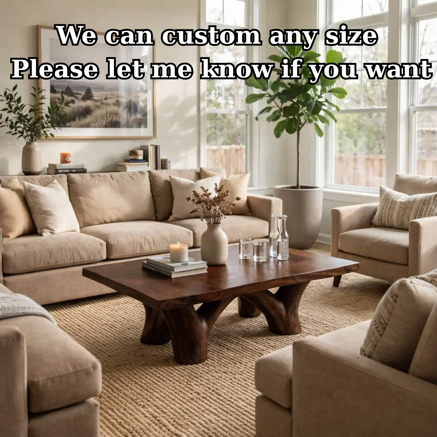 Solid Wood Rustic Coffee Table with Sculpted Base – Live Edge Living Room Coffee Table