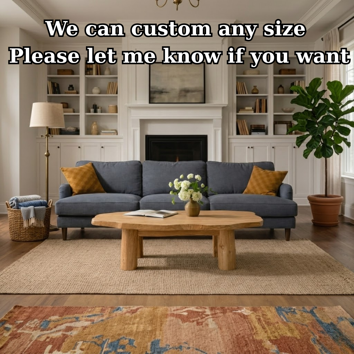 Solid Wood Round Coffee Table with Chunky Legs – Rustic Natural Wood Living Room Table