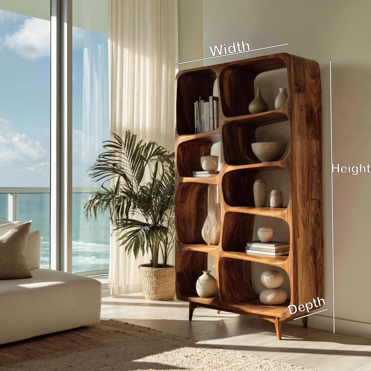 Contemporary Solid Wood Bookshelf For Coastal Interior Kitchnce
