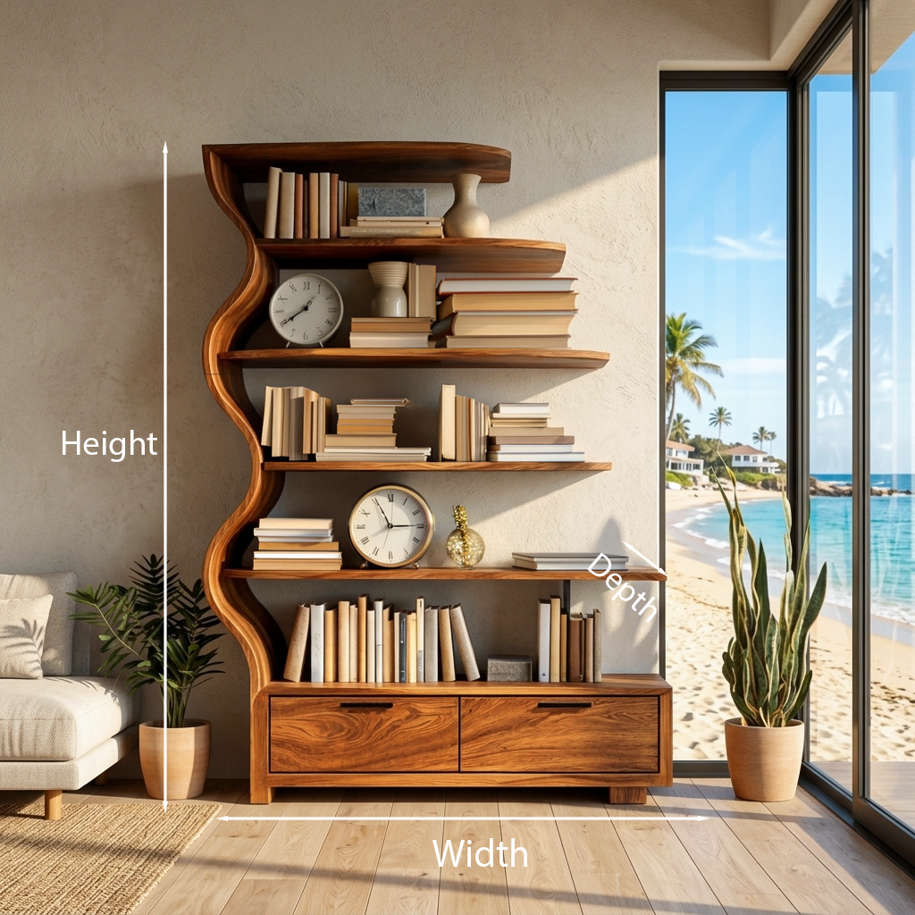 Contemporary Natural Wood Bookshelf For Interior Space Kitchnce