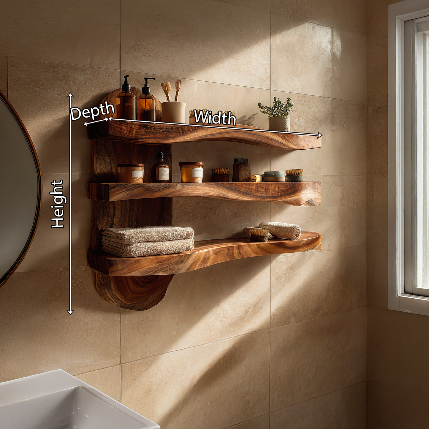 Wavy Floating Shelf with Soft Contour Wood Design