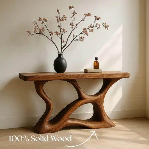 Handcrafted Solid Wood Drift Console Table – Contemporary Organic Form Kitchnce
