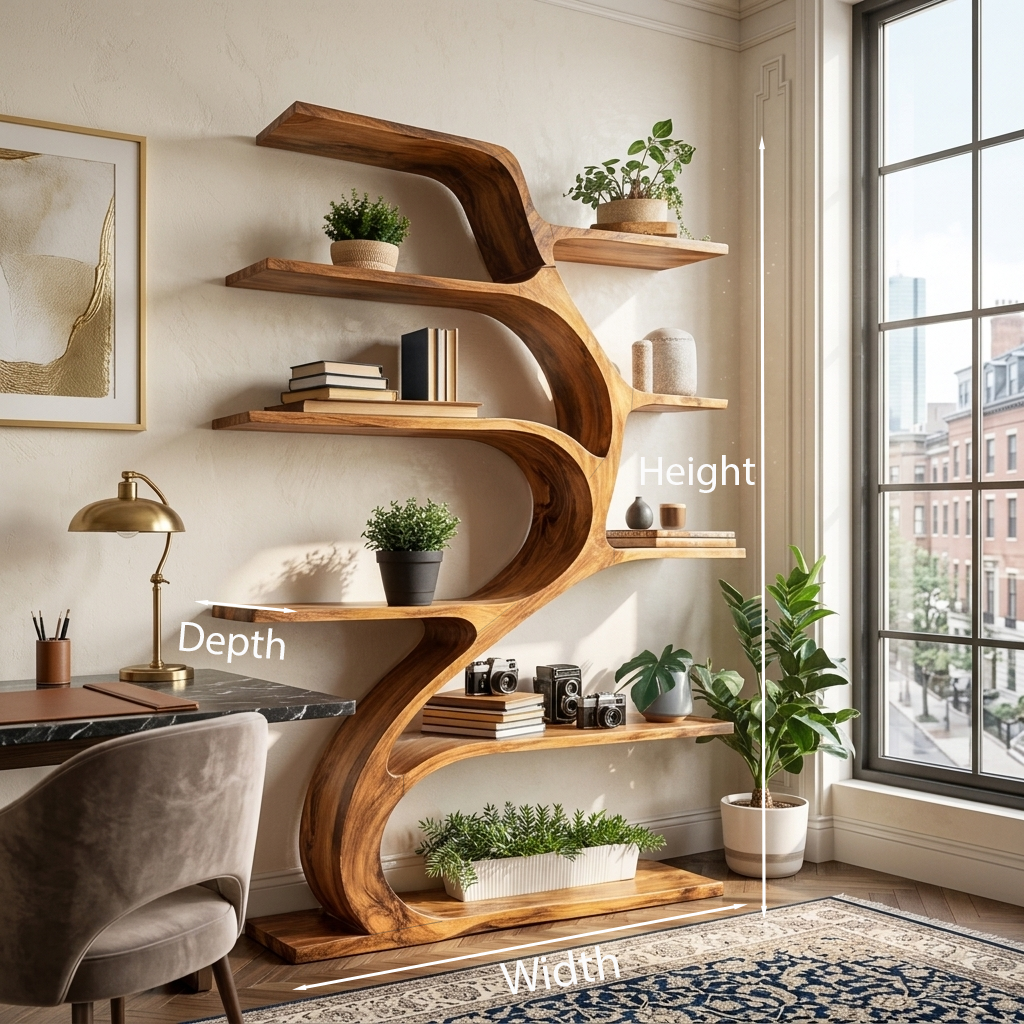 Minimal Natural Wood Bookshelf Branch Design For Interior Space Kitchnce