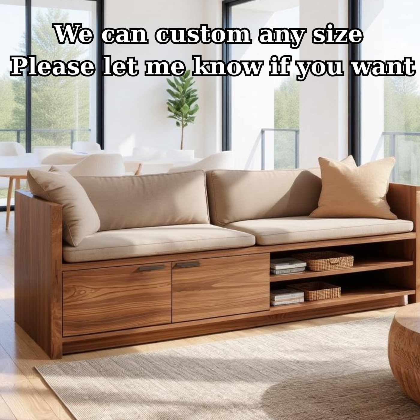 Solid Wood Storage Sofa – Modern Wooden Sofa with Drawer and Shelving