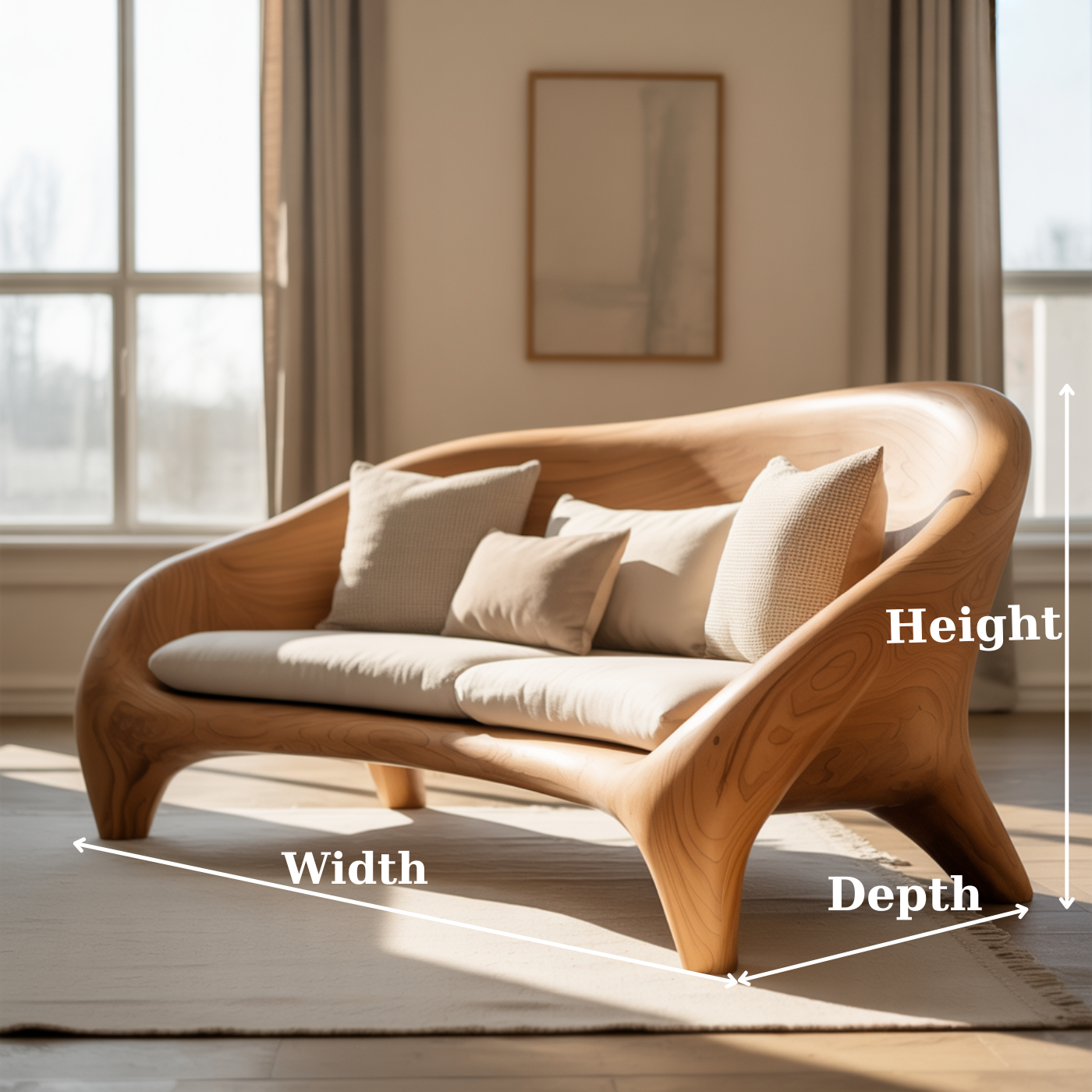 Artistic Solid Wood Sofa with Curved Frame Design