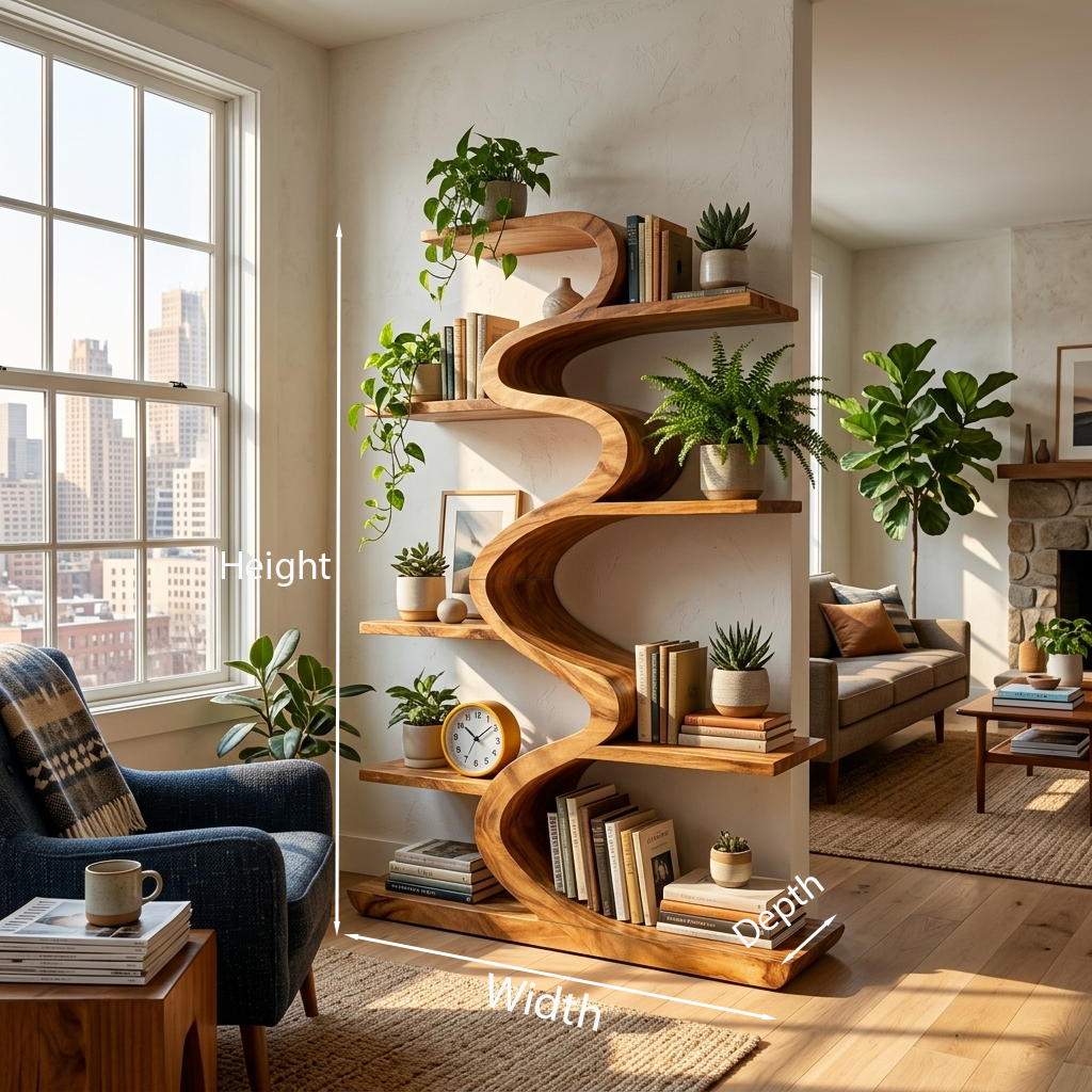Modern Wooden Bookshelf Flowing Form For Living Room Kitchnce