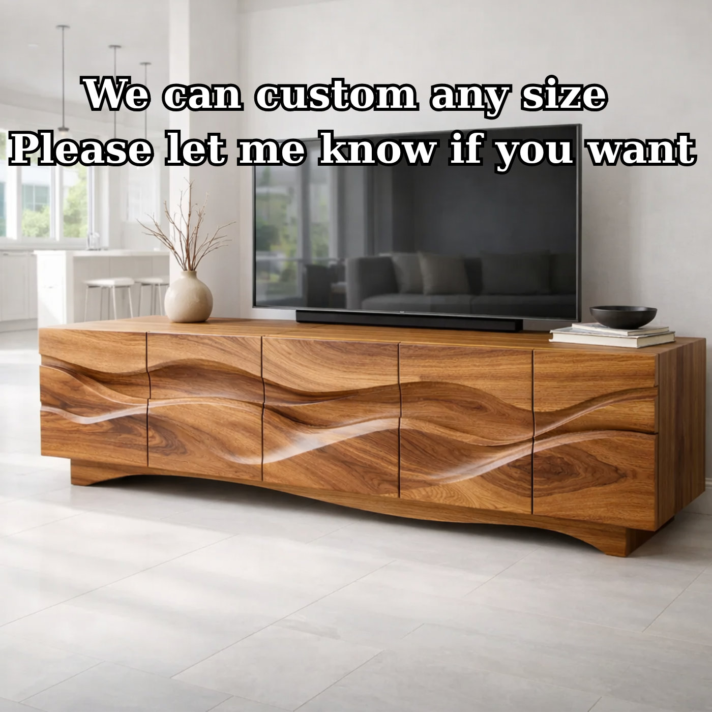 Luxury Walnut Wave TV Console – Sculpted Solid Wood Design