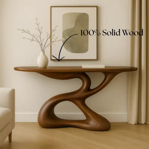 Handcrafted Solid Wood Flow Console Table – Contemporary Organic Design Kitchnce