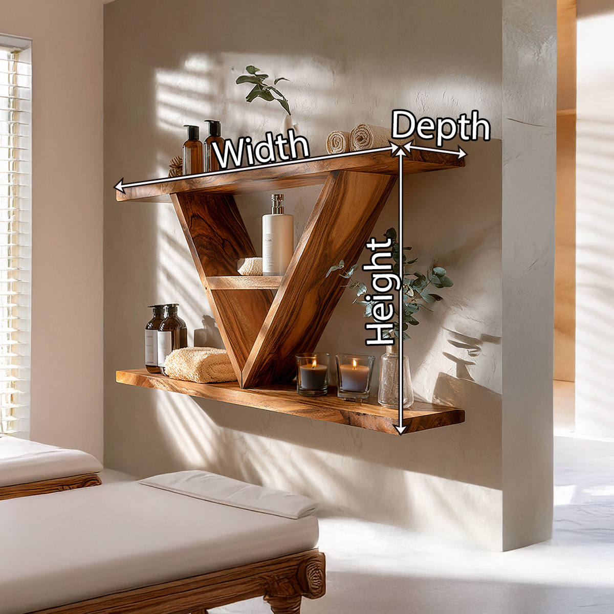 Minimal Floating Shelf with Angled Support Wood Design