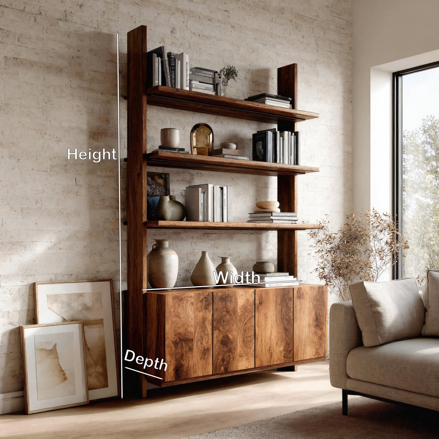 Modern Bookshelf With Open Shelf And Drawers For Living Kitchnce