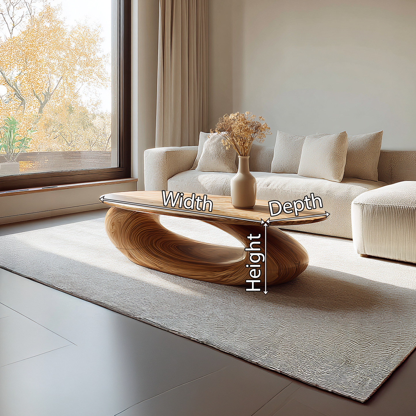 Flowing Sculptural Coffee Table with Continuous Curve Base