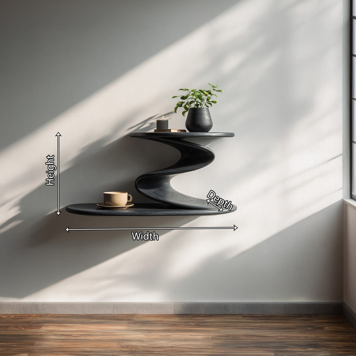 S-Shaped Sculptural Floating Wall Shelf with Dual Levels