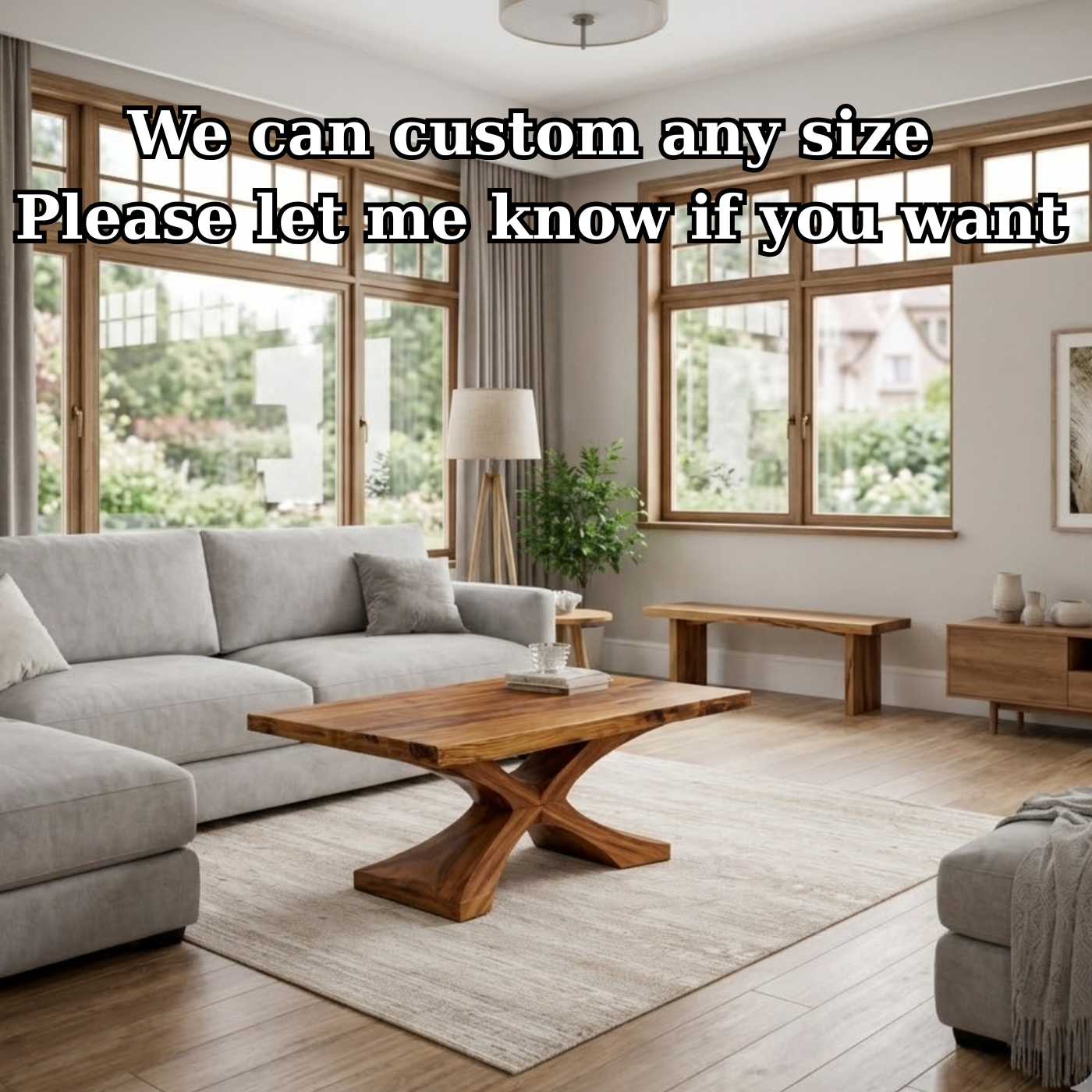 Solid Wood Coffee Table with Sculptural X Base – Modern Rustic Living Room Table