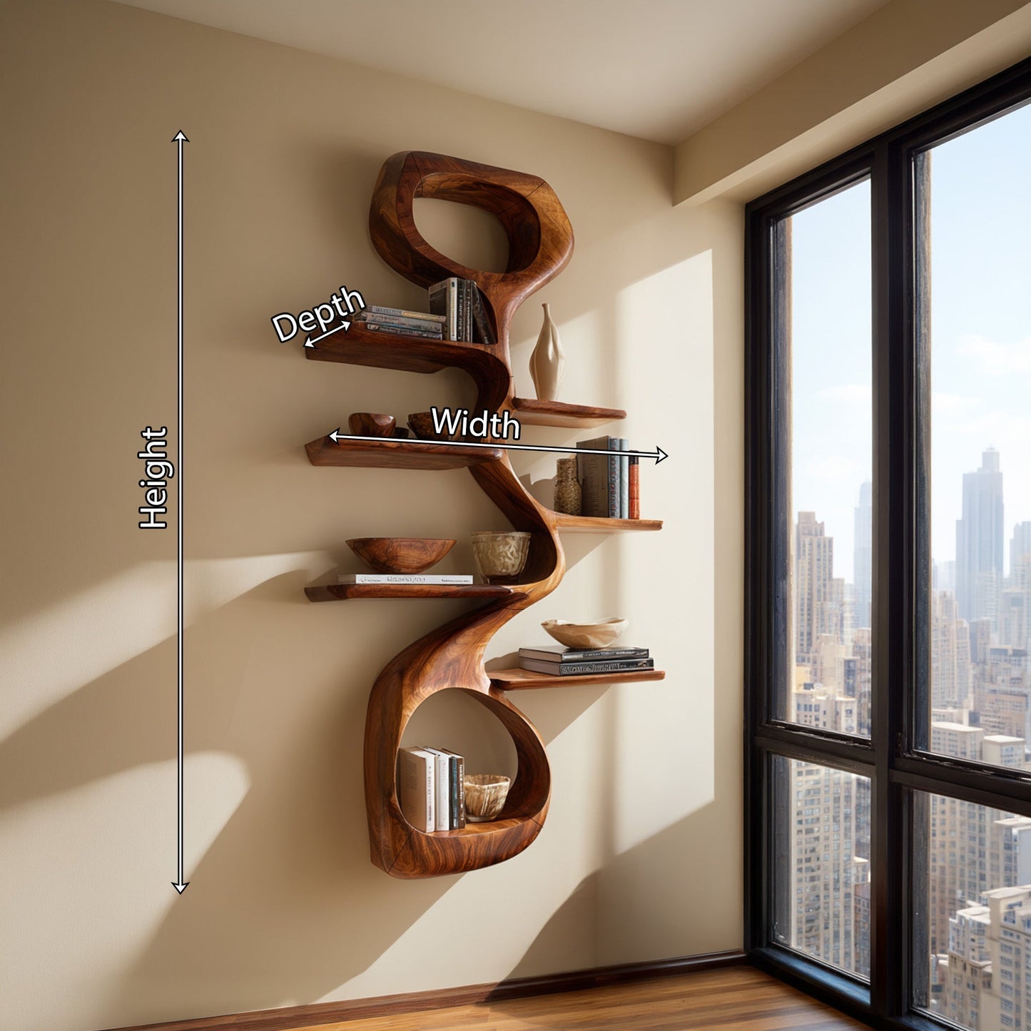 Vertical Wood Corner Wall Shelf With Open Display