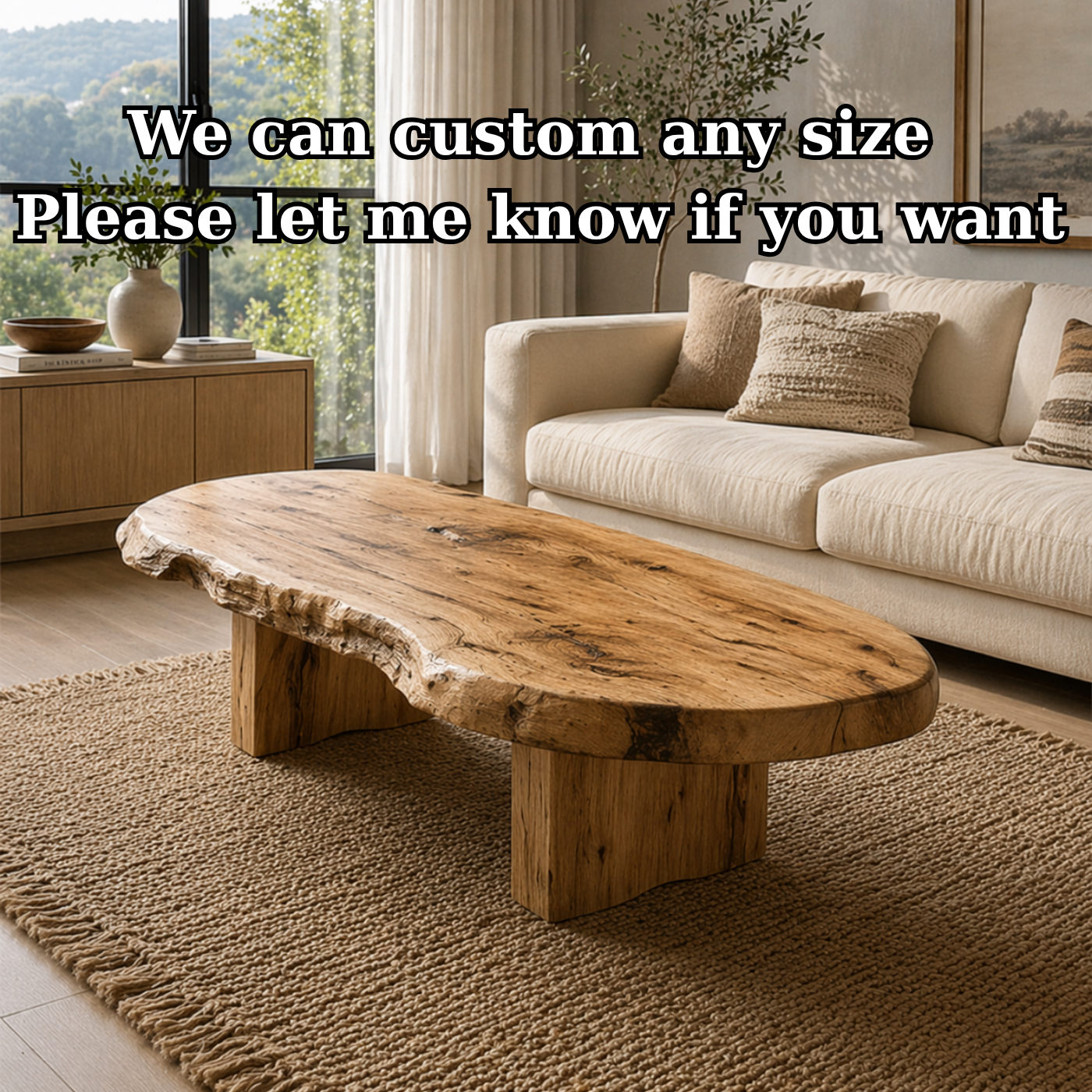 Live Edge Solid Wood Coffee Table, Rustic Organic Modern Center Table