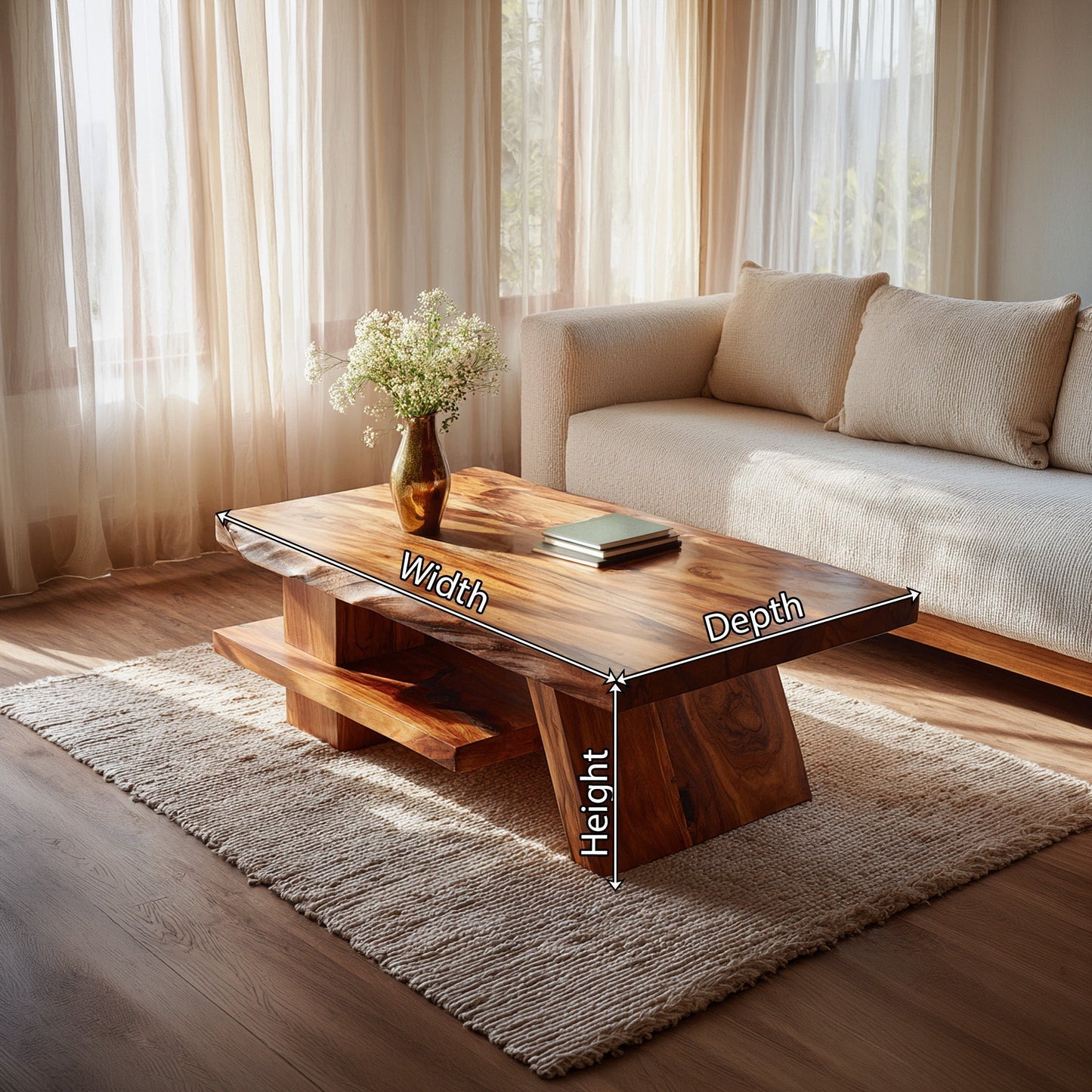 Live Edge Coffee Table With Angled Base Shelf
