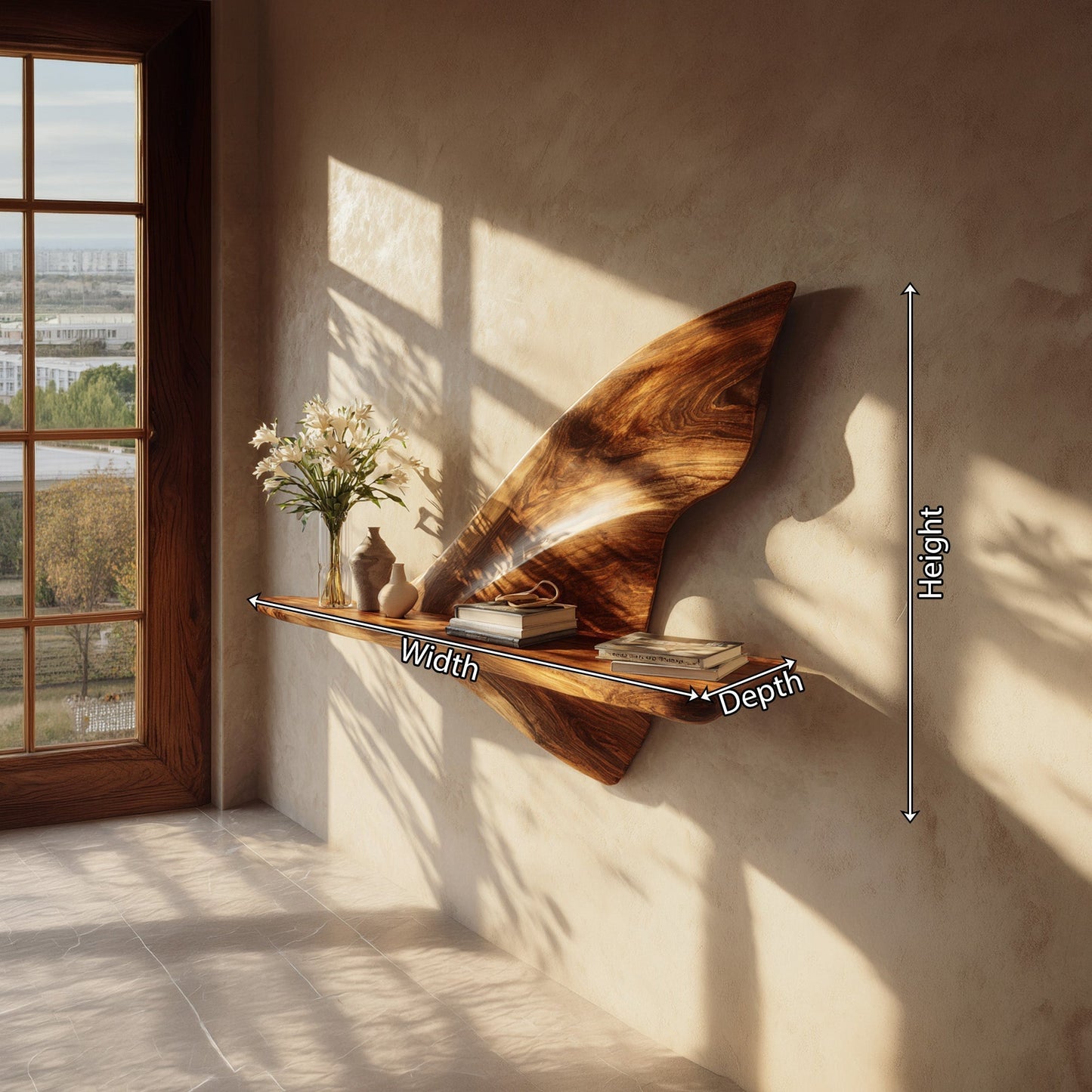 Leaf Sculptural Wall-Mounted Shelf in Natural Wood with Curved Form