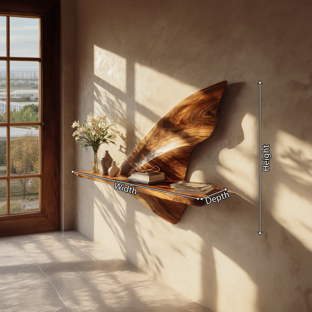 Leaf Sculptural Wall-Mounted Shelf in Natural Wood with Curved Form