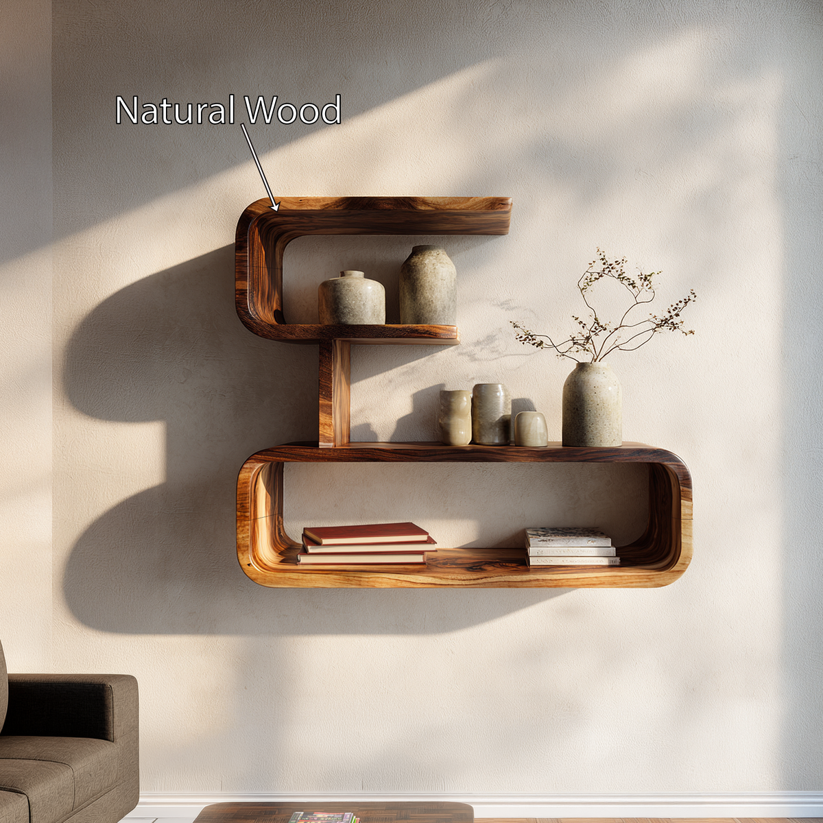 Minimal Wall Mounted Shelf with Clean Floating Wood Design