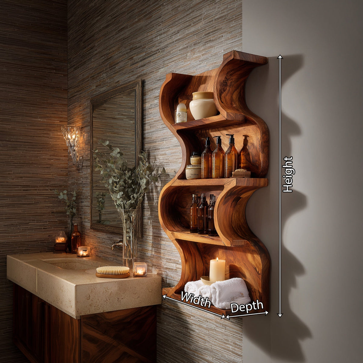 Vertical Wood Wall Shelf With Curved Open Display