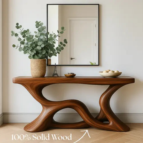Handcrafted Solid Wood Eclipse Console Table – Modern Organic Form Kitchnce