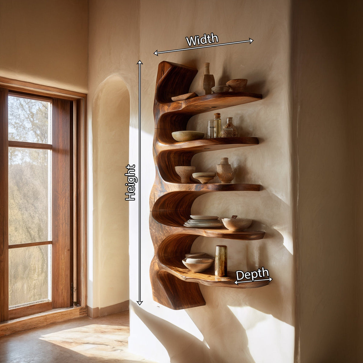 Vertical Wood Wall-Mounted Shelf With Open Display