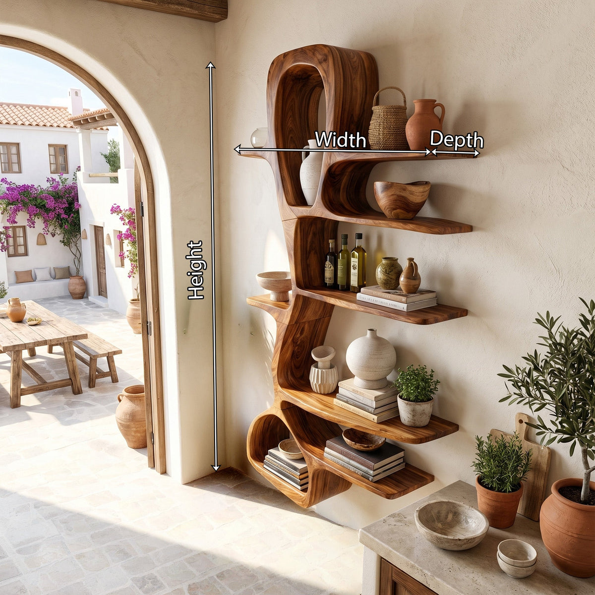 Sculptural Wood Wall Shelf With Vertical Open Display