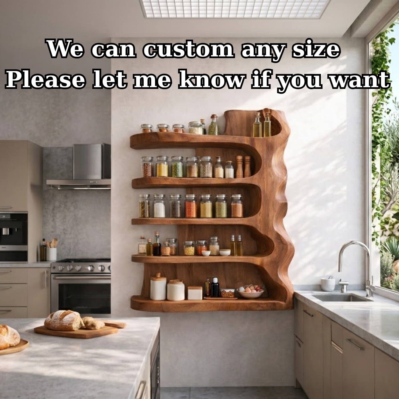 Solid Wood Kitchen Cabinet Shelf – Sculptural Floating Spice Storage Unit