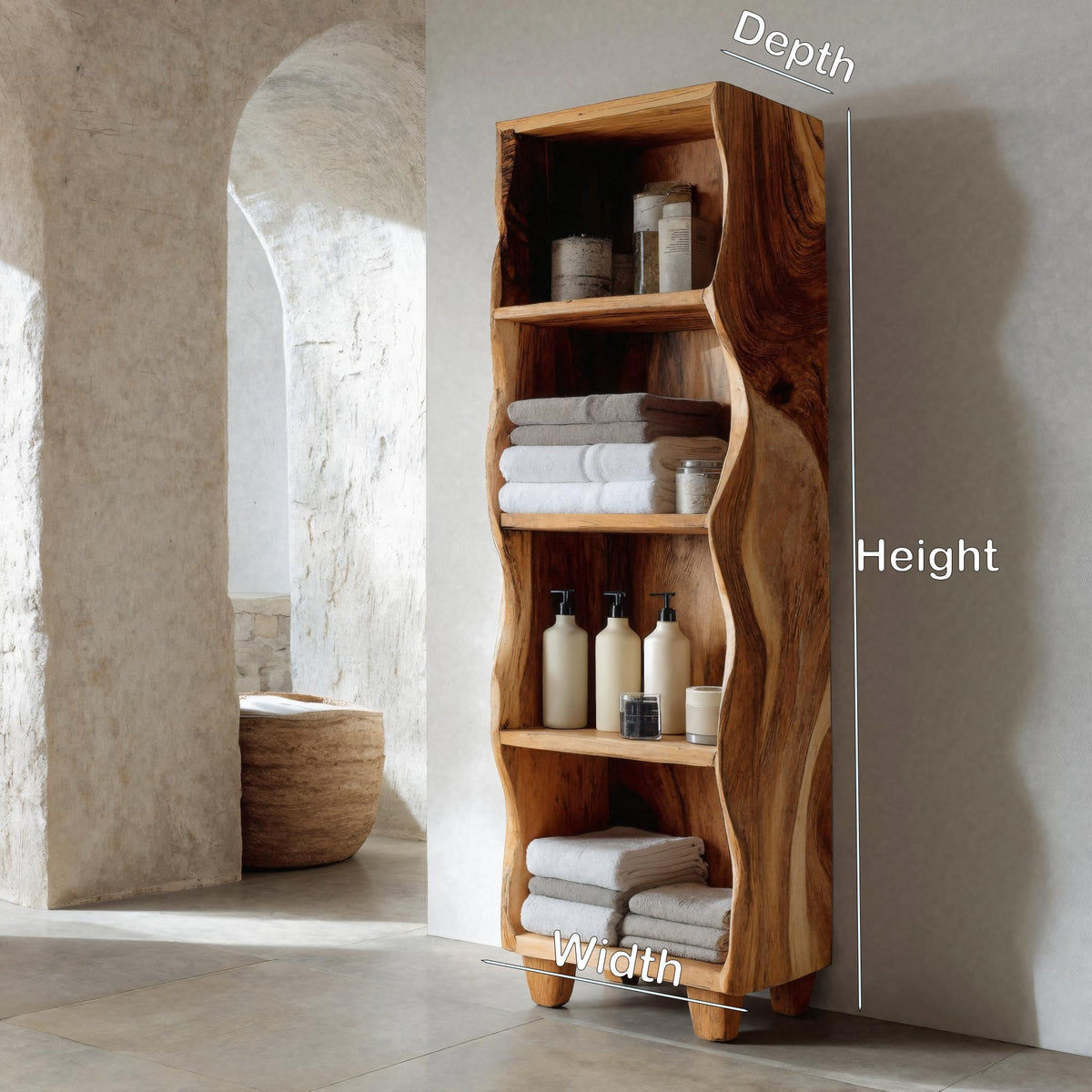 Modern Wooden Bathroom Cabinet With Flowing Edges