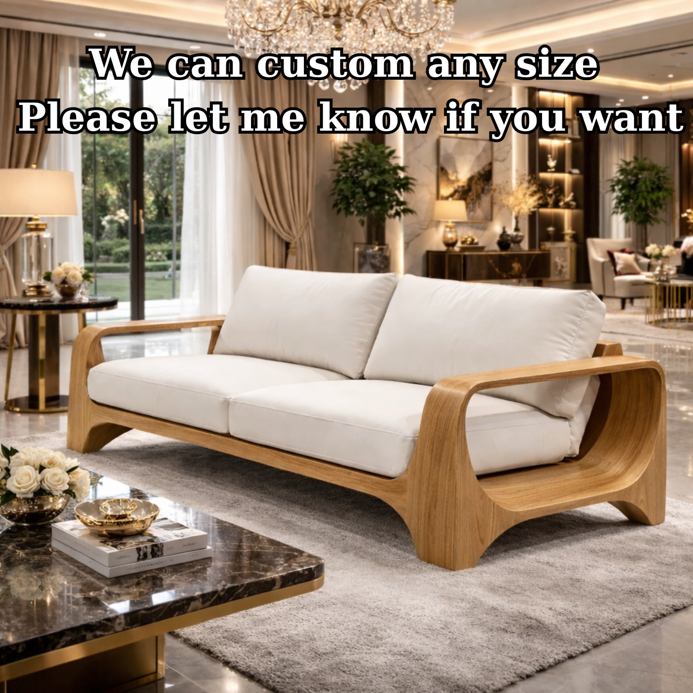 Modern Curved Solid Wood Frame Sofa